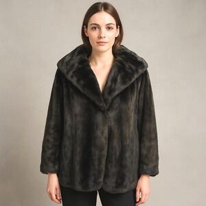 Y2K Dark Brown faux fur mink‎ look Shawl swing coat X Large Jones NY Old Money